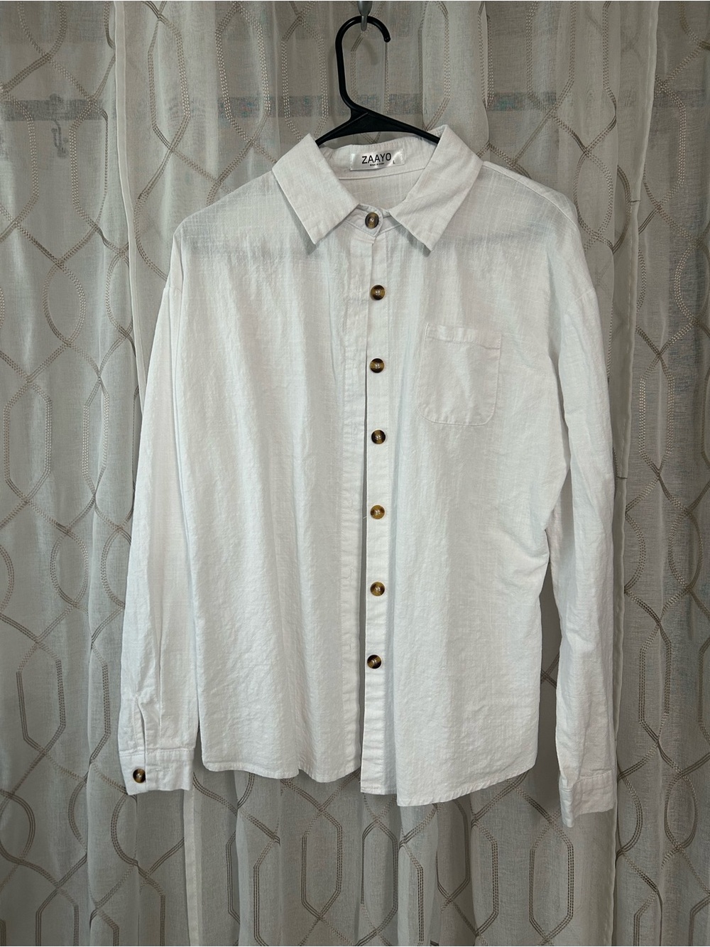 Amazon White Button-Down Shirt with Wooden Buttons